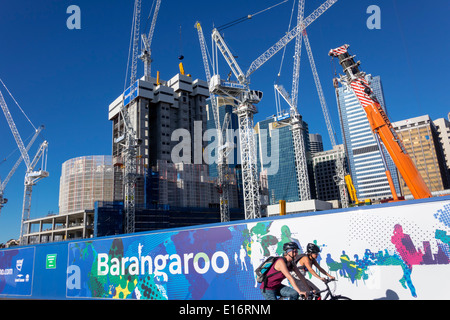 Sydney Australien, Darling Harbour, Hafen, Barangaroo, neu, unter, Bau, Baustelle, Baustelle, Krane, Wolkenkratzer, Skyline der Stadt, AU140311109 Stockfoto