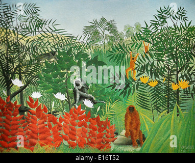 Tropischer Wald mit Affen von Henri Rousseau, 1910 Stockfoto