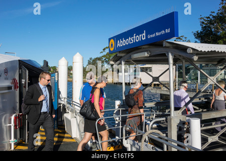 Sydney Australien, Hafen, Hafen, Wasser, Parramatta River, Abbotsford Ferry Wharf, Sydney Ferries River Cat, Pendler, Passagiere Reiter Fahrer, DIS Stockfoto