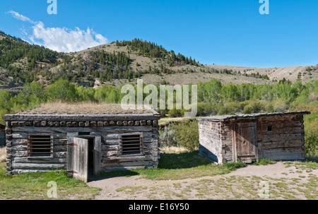 Montana, Bannack Staatspark, 19C Goldbergbau Geisterstadt, Gefängnis-Gebäude Stockfoto