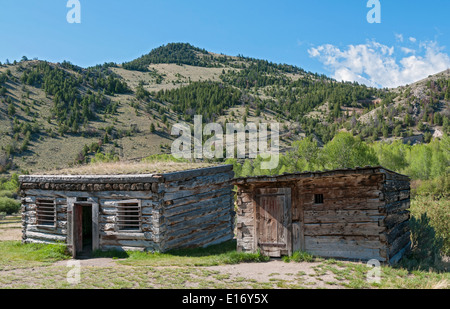 Montana, Bannack Staatspark, 19C Goldbergbau Geisterstadt, Gefängnis-Gebäude Stockfoto