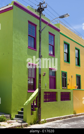 Bunte Häuser in der Chiappini Straße im Bo Kaap Viertel, Cape Malay Viertel, Kapstadt, Südafrika Stockfoto