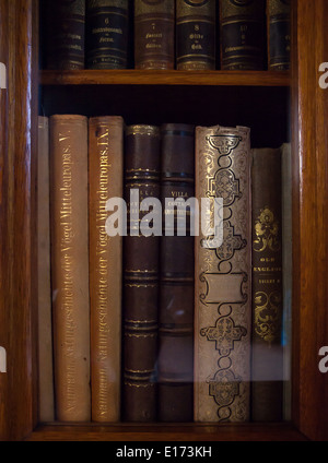 historische alte Bücher in einer alten Bibliothek Stockfoto