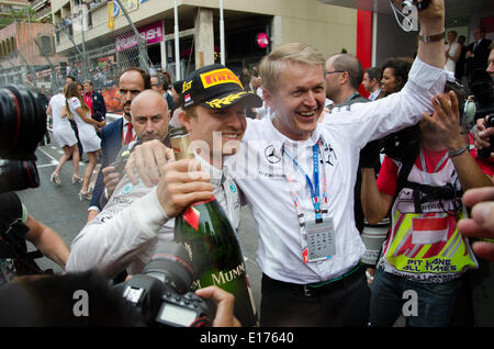 Monte Carlo, 25. Mai 2014. Nico Rosberg feiert die Formel 1 Grand Prix von Monaco, Monte Carlo zu gewinnen. Bildnachweis: Kevin Bennett/Alamy Live-Nachrichten Stockfoto