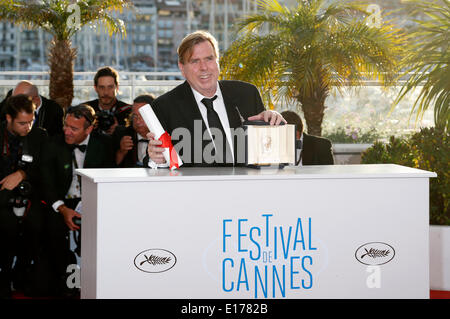 Schauspieler Schauspieler Timothy Spall, Gewinner des Best Actor Award für seine Rolle in dem Film "Mr. Turner", Gewinner des Best Actor Award für seine Rolle in dem Film "Mr. Turner" während der Fototermin mit dem Award-Gewinner bei den 67. Filmfestspielen von Cannes am 24. Mai 2014 Stockfoto