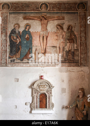 Calvi Oratorium von Saint-Antoine Fresko von Christus am Kreuz Stockfoto