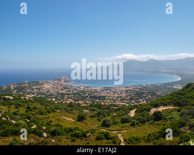 Aussicht auf Calvi Bucht von Pointe De La Revellata Stockfoto