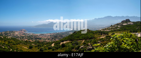 Aussicht auf Calvi Bucht von Pointe De La Revellata Stockfoto