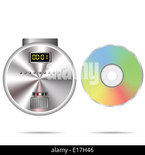 Bunte Illustrationen mit CD-Spieler und CD-ROM auf einem weißen Hintergrund für Ihr design Stockfoto
