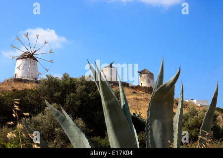 Traditionellen Windmühlen auf dem Berg Dorf Vivlos, Naxos, Kykladen, Griechenland Stockfoto
