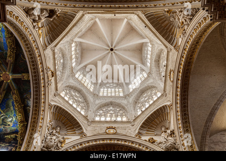 Detail der Decke im Inneren der Metropolitan Kathedrale – Basilika der Annahme unserer lieben Frau von Valencia. Stockfoto