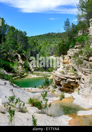 Los Charcos Fluss und Wasserfall, in der Nähe von Ontinyent Provinz Valencia Spanien Stockfoto