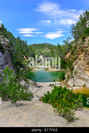 Los Charcos Fluss und Wasserfall, in der Nähe von Ontinyent Provinz Valencia Spanien Stockfoto