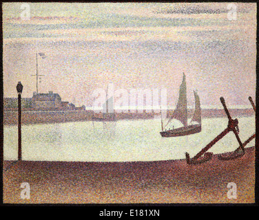 Abend am gravelines-Kanal von Georges-Pierre Seurat 1859-1891 französischer Maler und Zeichner der Post-Impressionismus. Stockfoto