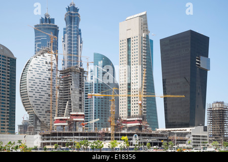 Baustelle mit vielen Wolkenkratzer gebaut im neuen Business Bay District in Dubai Vereinigte Arabische Emirate Stockfoto