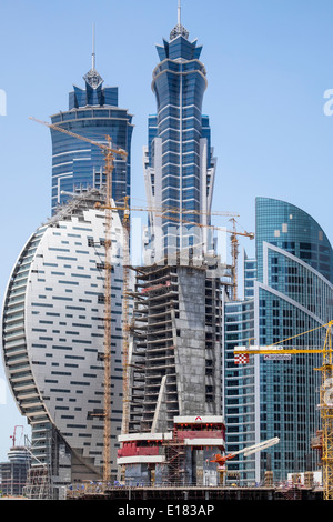 Baustelle mit vielen Wolkenkratzer gebaut im neuen Business Bay District in Dubai Vereinigte Arabische Emirate Stockfoto