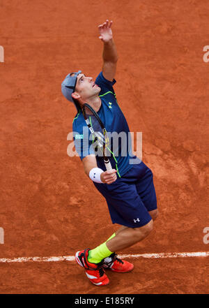 Frankreich, Paris, 26. Mai 2014. Tennis, Roland Garros, Robby Ginepri (USA), die in seinem Match gegen Rafael Nadal (ESP) Foto: Tennisimages / Henk Koster/Alamy Live News Stockfoto