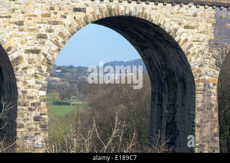 Goyt Tal am oberen Watermeetings Farm & Eisenbahn-Viadukt Bogen Marple Cheshire England Stockfoto