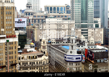 Luftbild auf Nanjing Lu in Shanghai Stockfoto