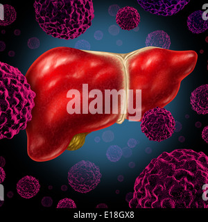 Menschlichen Leberkrebs Orgel als medizinische Symbol von einer bösartigen Tumorerkrankung Erythrozyten als ein Krebsgeschwür Verbreitung durch das Verdauungssystem durch Alkohol und andere giftigen aus Gründen des Umweltschutzes. Stockfoto