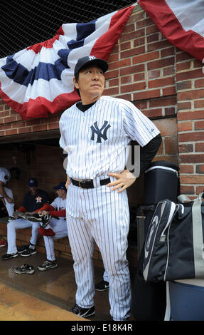 Cooperstown, New York, USA. 24. Mai 2014. Hideki Matsui (Yankees) MLB: Ehemalige New York Yankees Spieler Hideki Matsui in der Hall of Fame Classic Baseball-Spiel in Cooperstown, New York, Vereinigte Staaten von Amerika. © AFLO/Alamy Live-Nachrichten Stockfoto