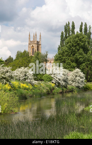 Blick über Wildblumenwiesen in Richtung St. Peter Ad Vincula Pfarrkirche bei Hampton Lucy Stockfoto