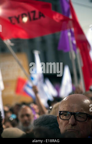 Griechen während Wahl-Veranstaltung der Syriza-Partei. Wahl-Veranstaltung für Wahlen zum Europäischen Parlament am 25. Mai 2014. 22.05.2014 Stockfoto