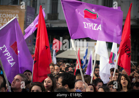 Griechen während Wahl-Veranstaltung der Syriza-Partei. Wahl-Veranstaltung für Wahlen zum Europäischen Parlament am 25. Mai 2014. 22.05.2014 Stockfoto