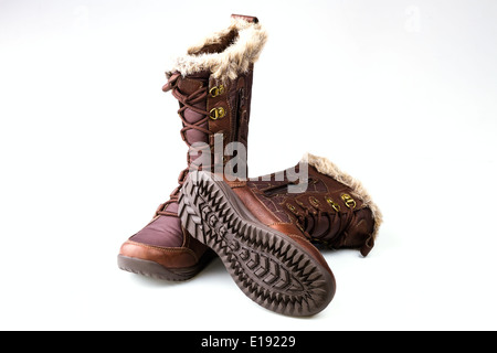 braune Damen Stiefel isolierten auf weißen Hintergrund Stockfoto