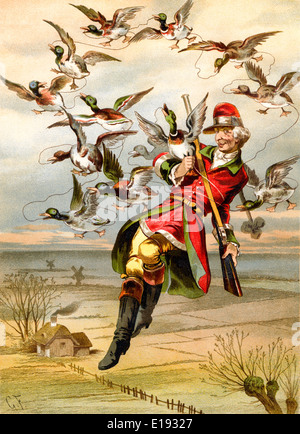 Gottfried Franz (1846-1905) Illustration aus "Der Reisen und Abenteuer des Baron Münchhausen" von Rudoph Raspe veröffentlicht 1895 Stockfoto