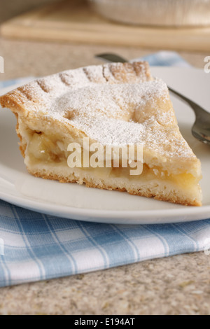 Stück heißen Apfelkuchen mit Puderzucker bestäubt Stockfoto