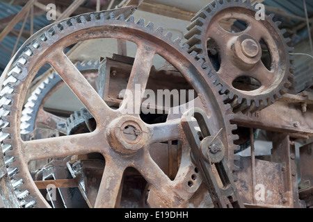 Nahaufnahme der Zahnräder einer Maschine Stockfoto