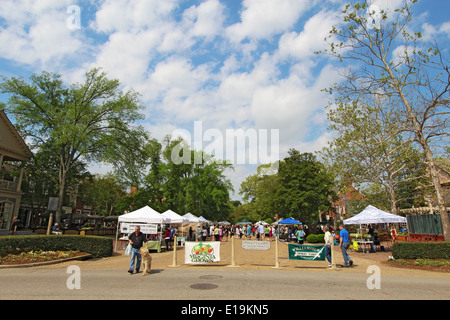 Anbieter und Käufer auf dem Bauernmarkt Williamsburg in Händler-Platz im Zentrum der Stadt Stockfoto