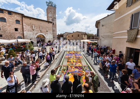 Infiorata Event stattfindenden anlässlich Fronleichnam in Spello, Umbrien, Italien Stockfoto