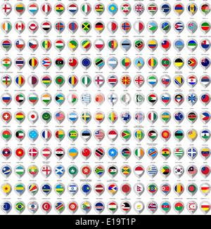 192 Marker aus Papier mit Flagge für Karte, Vektor-illustration Stock Vektor