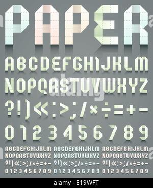 Alphabet der perforierten Papier gefaltet. Vier verschiedenen Farben, Vektor-illustration Stock Vektor