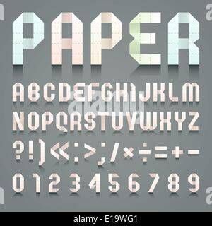 Alphabet gefaltet rosa Toilettenpapier. Lateinische Alphabet & Arabisch blaue Ziffern Stock Vektor