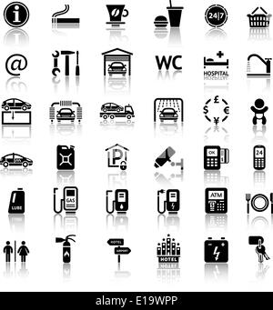 Auto-Service und Reparatur 36 Icons. Vektor-Illustrationen, Silhouetten, die isoliert auf weißem Hintergrund Stock Vektor