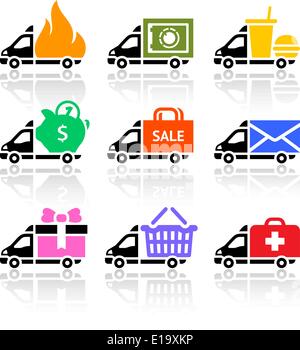 Lieferung LKW-farbige Icons, Vektor-illustration Stock Vektor