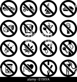 Set-Ikonen, Verbotene Zeichen schwarz, Vektor-Symbole Stock Vektor
