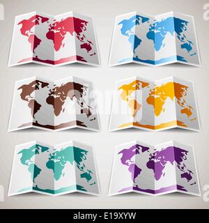 Reihe von bunten Karten der Welt, Vektor-Illustration-10eps Stock Vektor