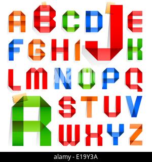 Schriftart aus farbigem Papier - lateinischen Alphabet gefaltet Stock Vektor