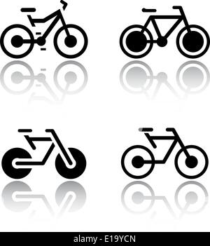 Fahrräder, Vektor-Illustrationen, eingestellt von Transport-Icons - Silhouetten isoliert auf weißem Hintergrund. Stock Vektor