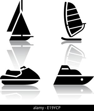 Set von Transport-Icons - Boot und Sailfish Symbole Stock Vektor