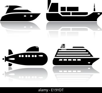 Transport-Symbole - Wassertransport, Vektor-Illustrationen, set Silhouetten isoliert auf weißem Hintergrund. Stock Vektor