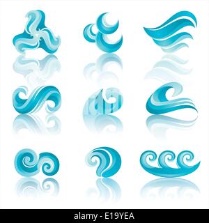 Reihe von Türkis Wasser Icons mit Reflexion Stock Vektor