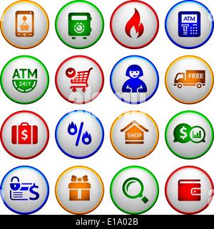 Shopping Icons. Bunte Runde Tasten, Vektor-illustration Stock Vektor