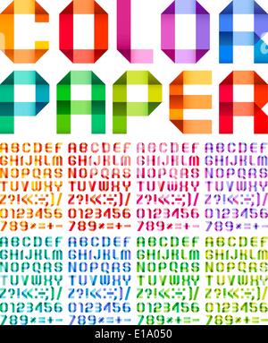 Spektrale Alphabet gefaltet Band Papier Farbe. Set aus acht verschiedenen Farben. Vektor-Illustration. Stock Vektor