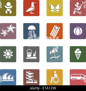 Urlaub, Reisen & Erholung, Icons Set - Retro Farbvariante, Vektor-illustration Stock Vektor