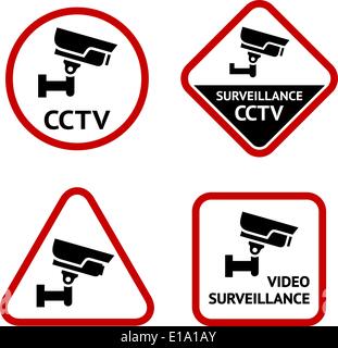 Videoüberwachung Set Klebeetiketten, Vektor-illustration Stock Vektor